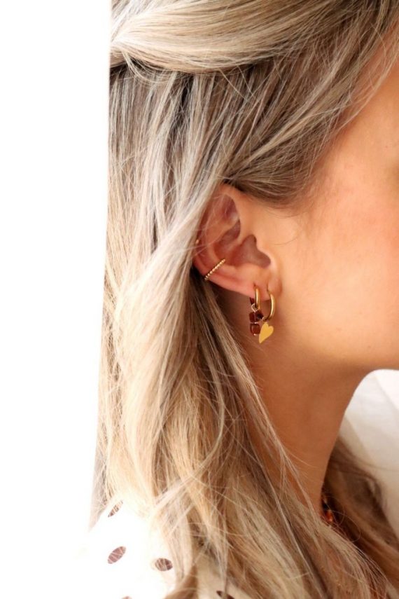 Burgundy cube hoop gold | Label Kiki - Afbeelding 4