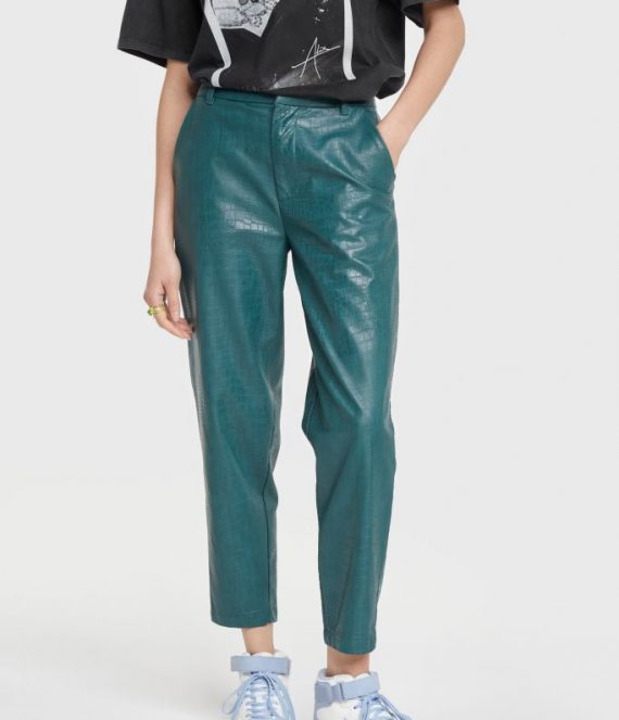 Faux croco mom pants petrol Alix the label