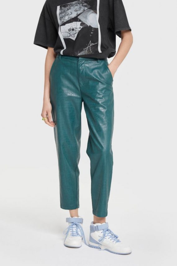 Faux croco mom pants petrol Alix the label