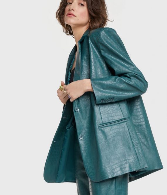 Faux croco oversized blazer petrol Alix the label