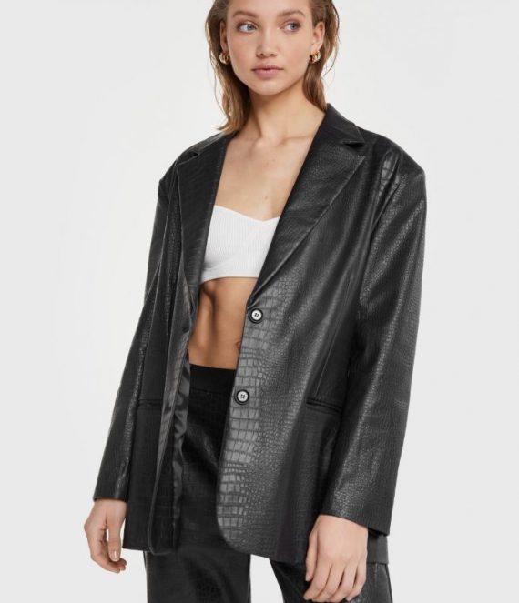 Faux croco oversized blazer zwart Alix the label