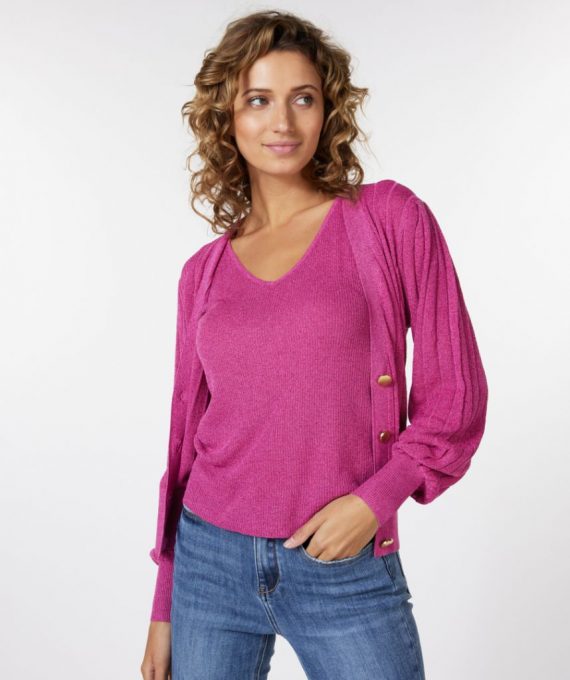 Cardigan puff sleeve lurex pink Esqualo