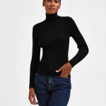 Geribde glitter coltrui zwart | Selected Femme