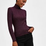 Geribde glitter coltrui paars | Selected Femme