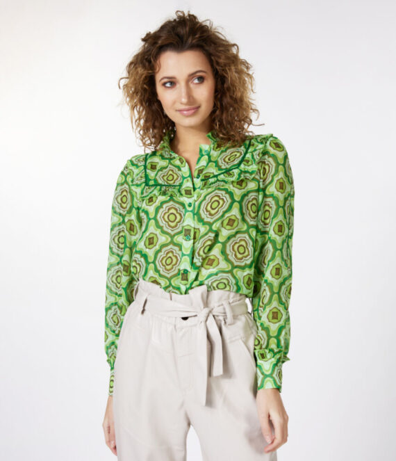 Blouse volant groen | Esqualo