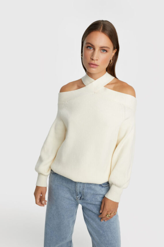Fancy neck pullover cream | Alix the label