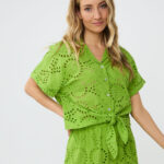 Blouse knot kiwi green chiffly Esqualo