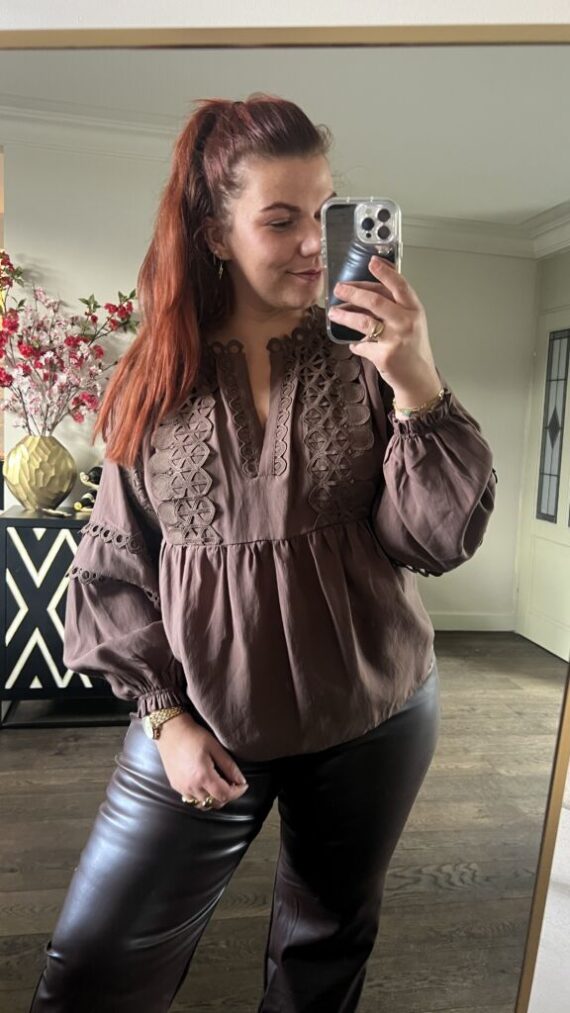 Kaiago kanten blouse coffee Gossia