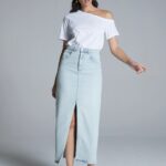 Long denim skirt with slit Homage