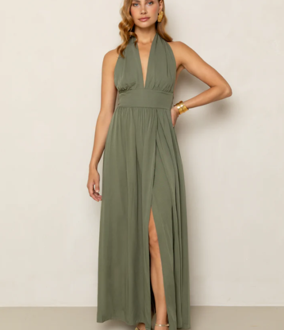 Dominic maxi jurk oil green Freebird