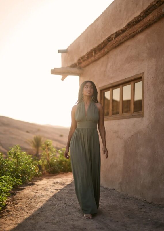 Dominic maxi jurk oil green Freebird