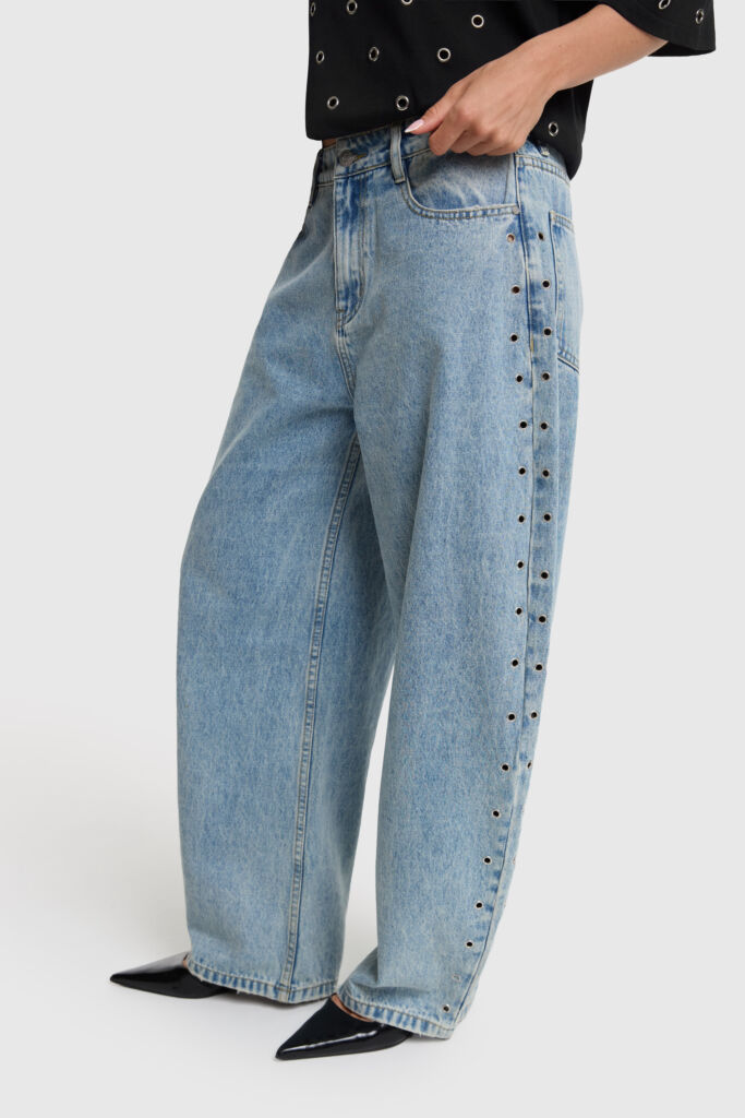 Studded barrel denim pants Alix the label